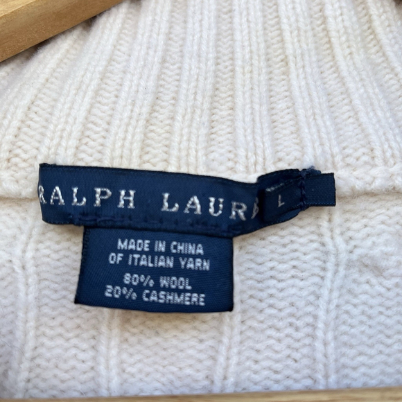 Ralph Lauren Wool Cashmere Toggle Cable Knit Sweater High Neck Ivory Women sizeL - Picture 9 of 16